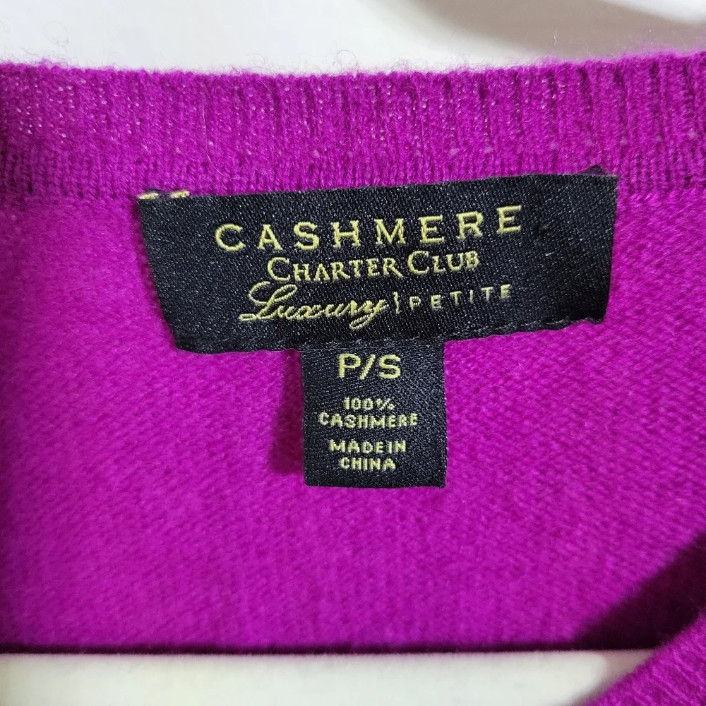 Charter Club Sleeveless Crew Neck 100 % Cashmere Fuschia Sweater, Size PS. - Picture 2 of 4